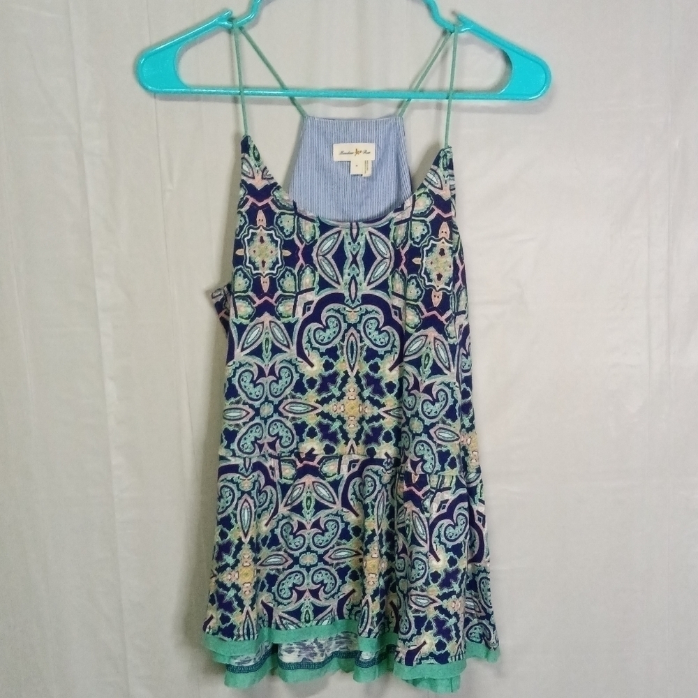 Anthropologie Meadow Rue Nuria Tank Top Blue Teal Cotton S